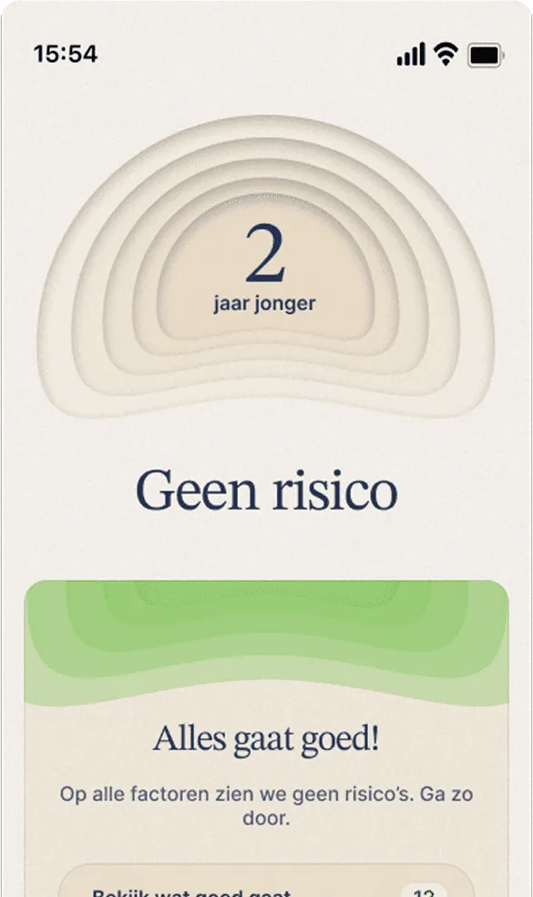 Een scherm uit de app dat laat zien dat alle factoren in orde zijn